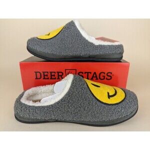 DEER STAGS Smiley Slippers Mens 7M Womens 9M Gray Memory Foam Indoor Shoes NWB